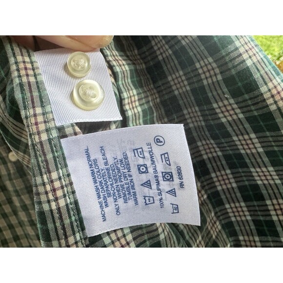 Land’s End Button Up Shirt Men's Large 16-16 1/2 Green Plaid With Pocket - Picture 5 of 7